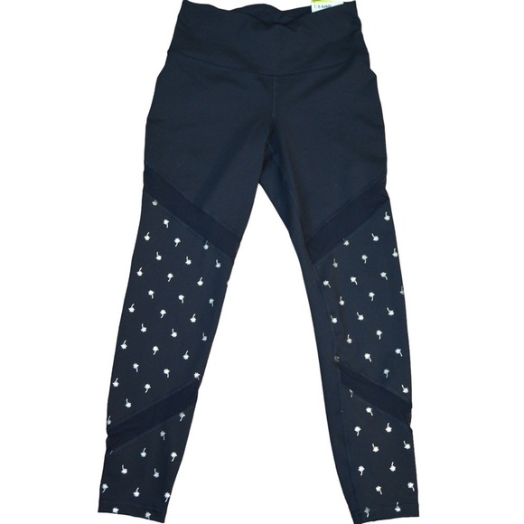 Old Navy Active Black 7/8 Leggings Mesh Panels Glitter Palm Print, Medium - NEW - Picture 1 of 10